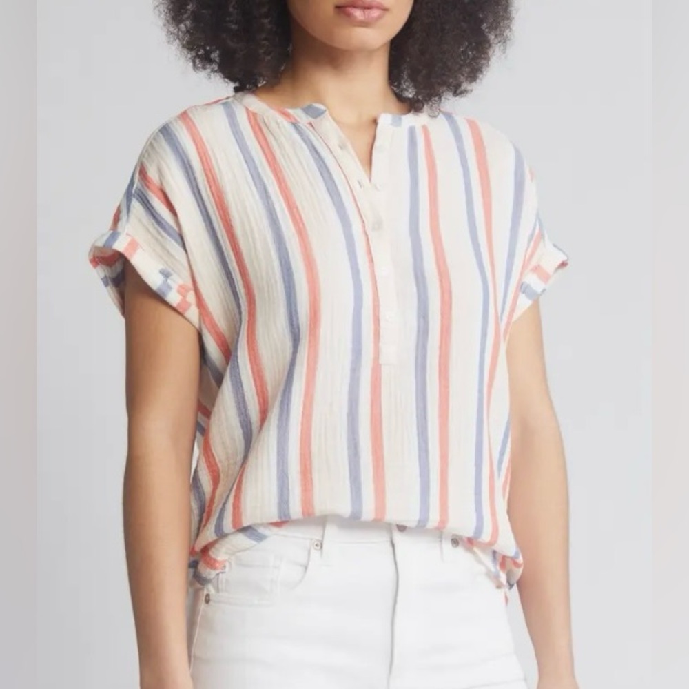 Caslon Button Up Striped Multicolor Women's  Gauze Top